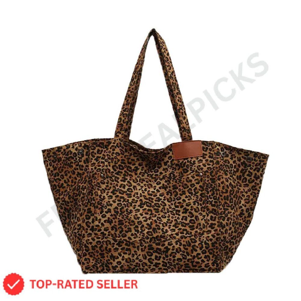 Leopard Print Canvas Tote Bag Large Capacity Cros… - image 1